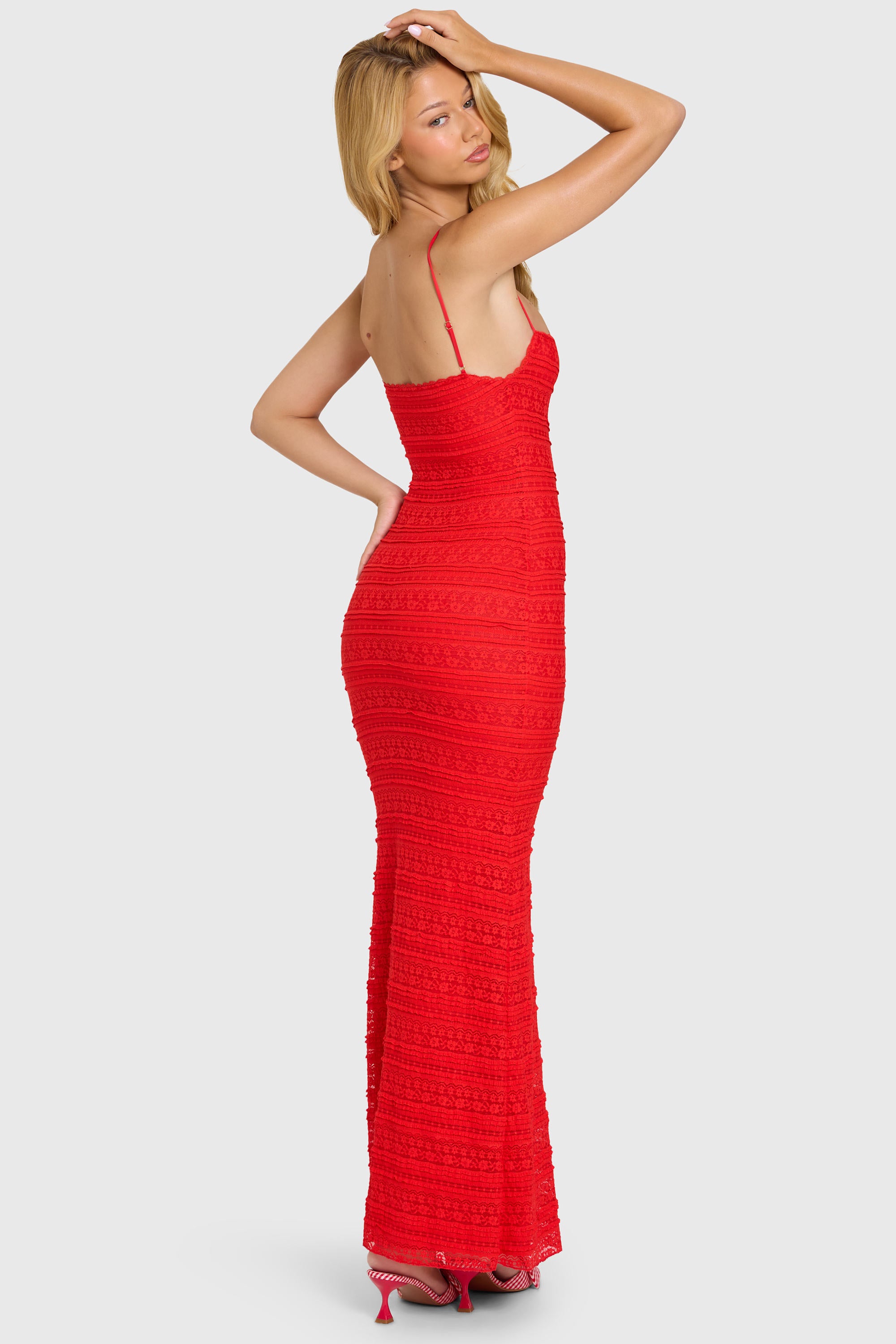 Lace Maxi Dress in Cherry - 2