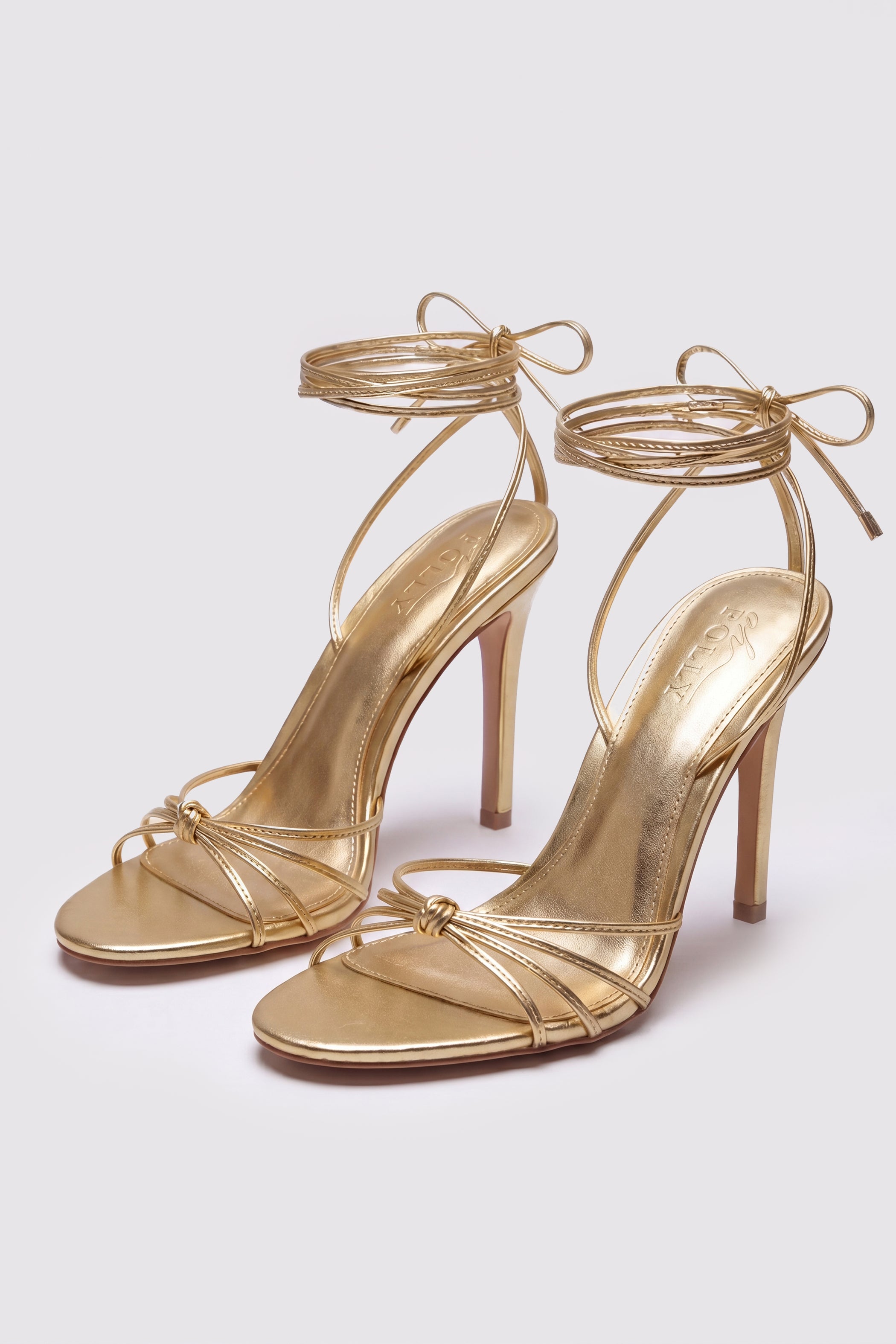 Lace-Up Heeled Sandal in Gold