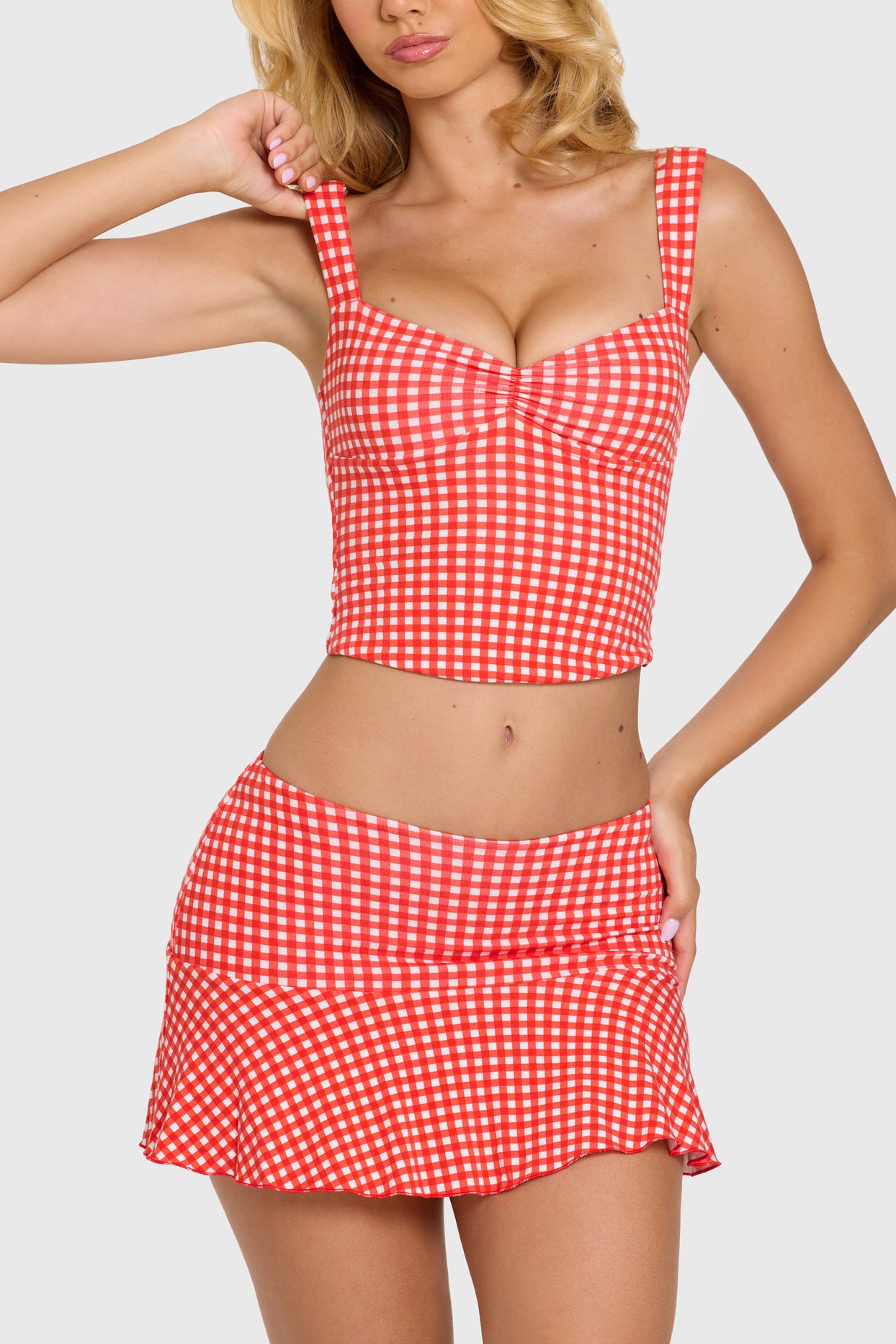 Modal Mid-Rise Skort in Red Gingham - 5