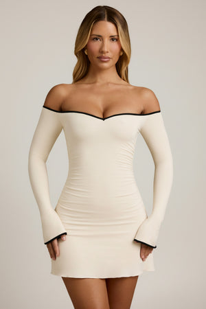 Modal Off-Shoulder A-Line Mini Dress in Ivory