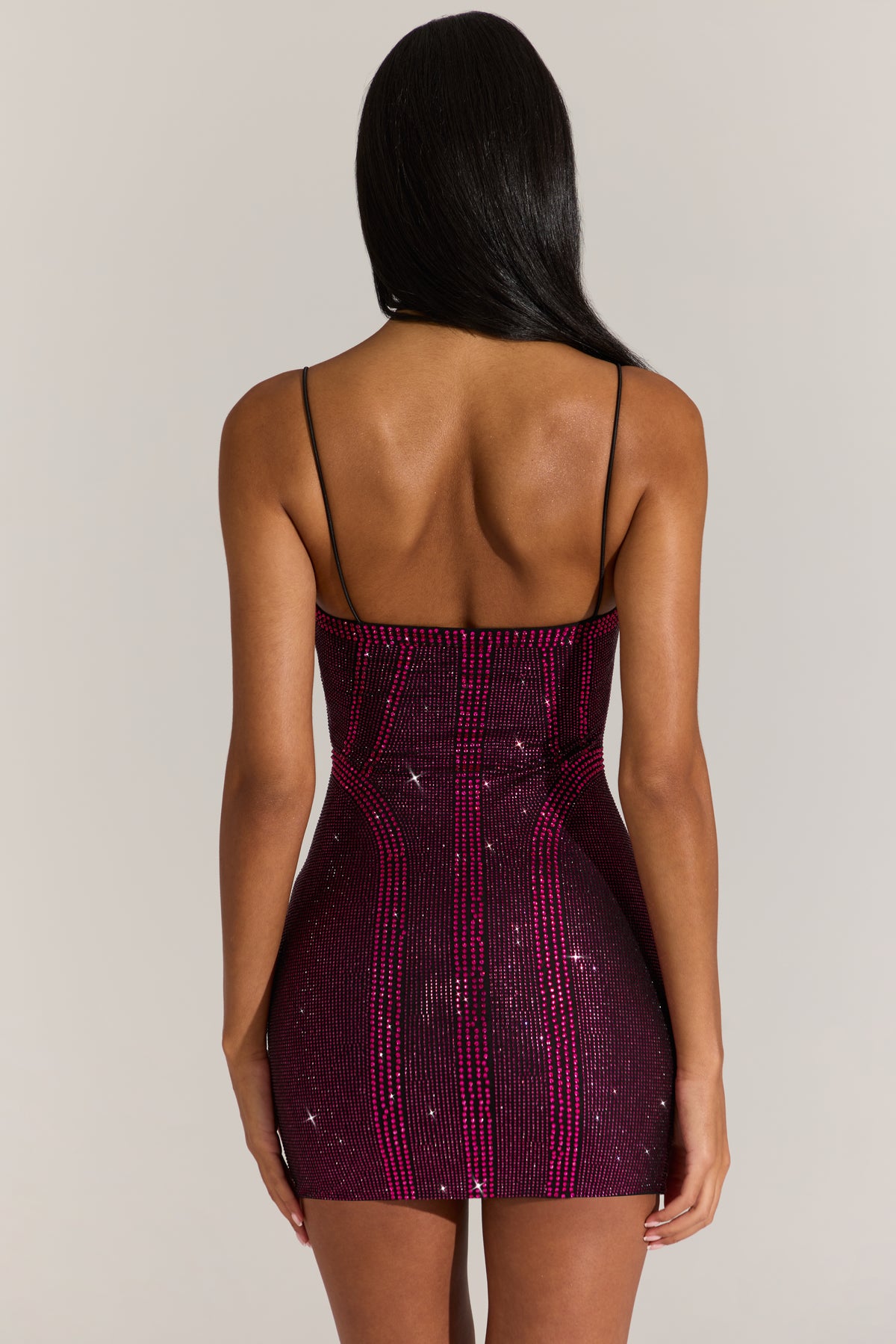 Embellished Scoop-Neck Mini Dress in Fuchsia Pink