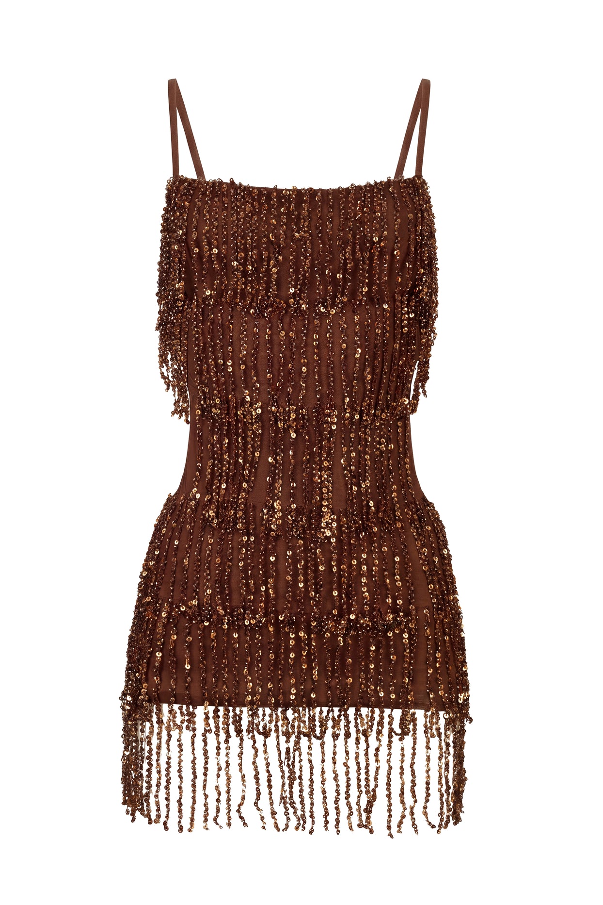 Fringed Backless Mini Dress in Brown Ombre - 4
