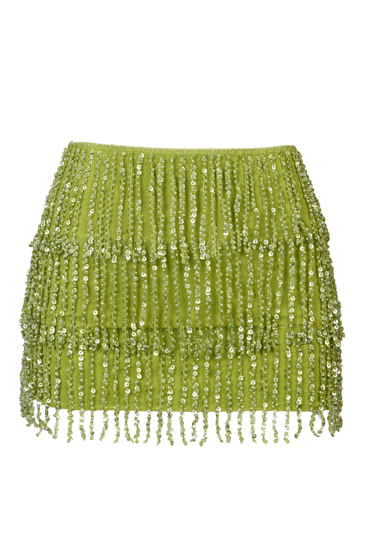 Fringed Low-Rise Mini Skirt in Olive - 4