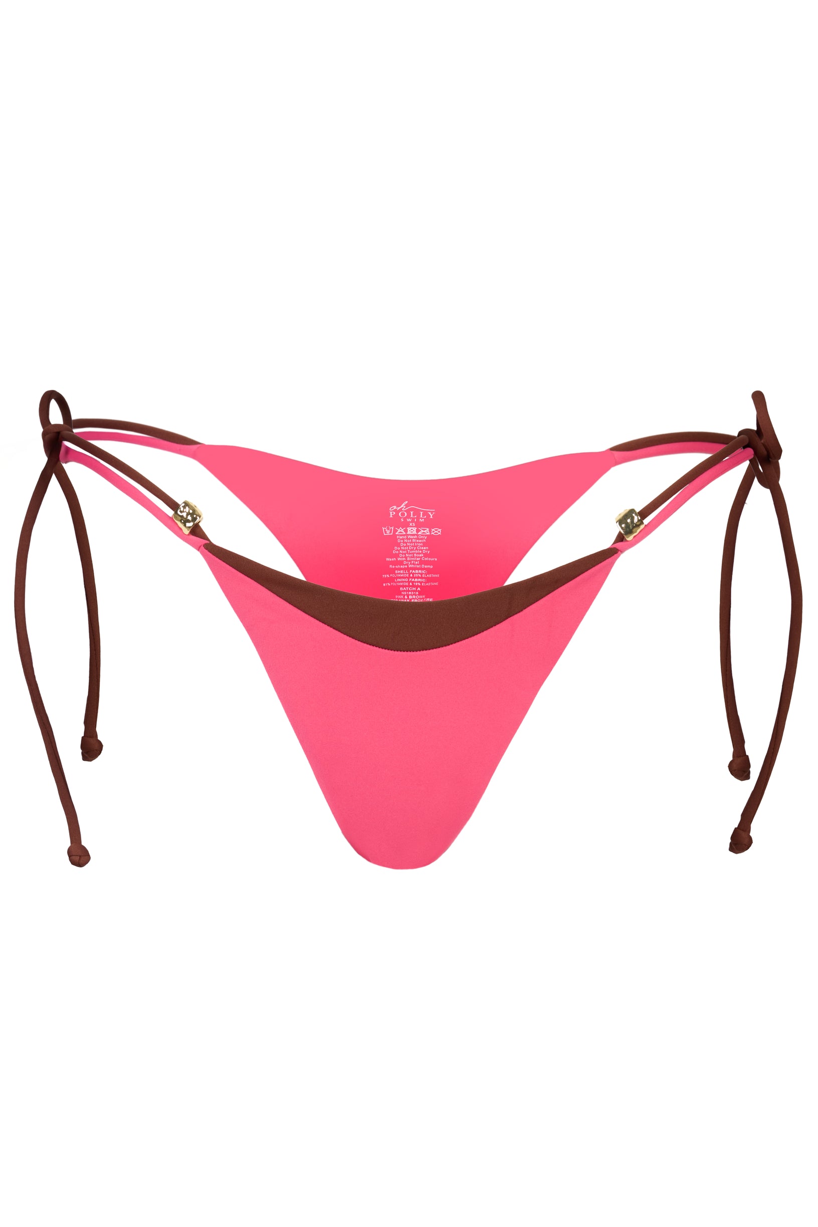 Tie-Side Thong Bikini Bottoms in Pink Contrast - 1