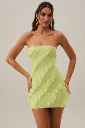 Oh Polly's Priscilla wearing the Tatiana Mini Dress in Lime Green Mesh fabric perfect for girls' night out
