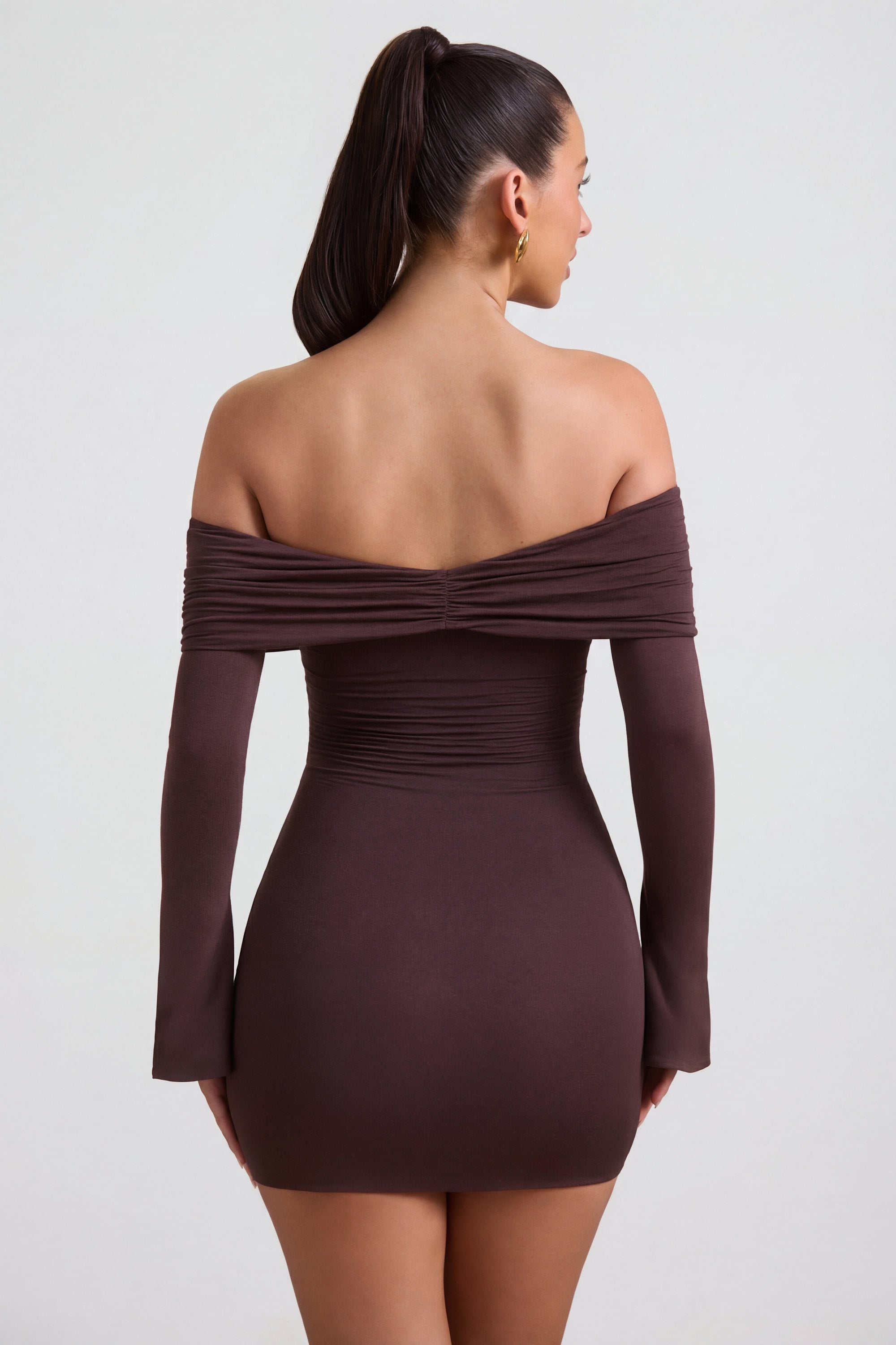 Eilise Modal-Cashmere Blend Draped Long-Sleeve Mini Dress in Brick Red