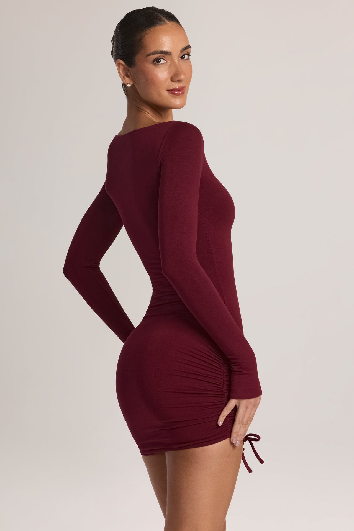 Modal Long-Sleeve Mini Dress in Wine
