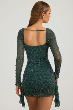 Oh Polly's Priscilla wearing the Tivoli Mini Dress in Green Embellished fabric perfect for cocktail night out