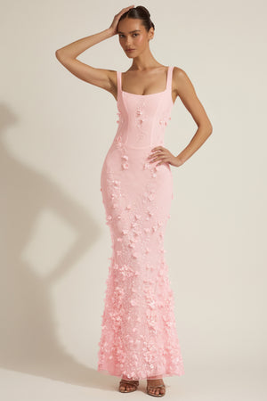 Oh Polly's Anna wearing the Vasanta Gown Length Dress in Pink Embellished fabric perfect for red carpet events
