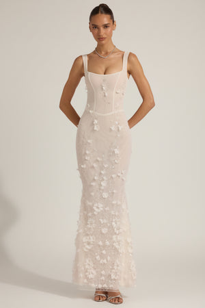 Embellished Fishtail Corset Gown in White
