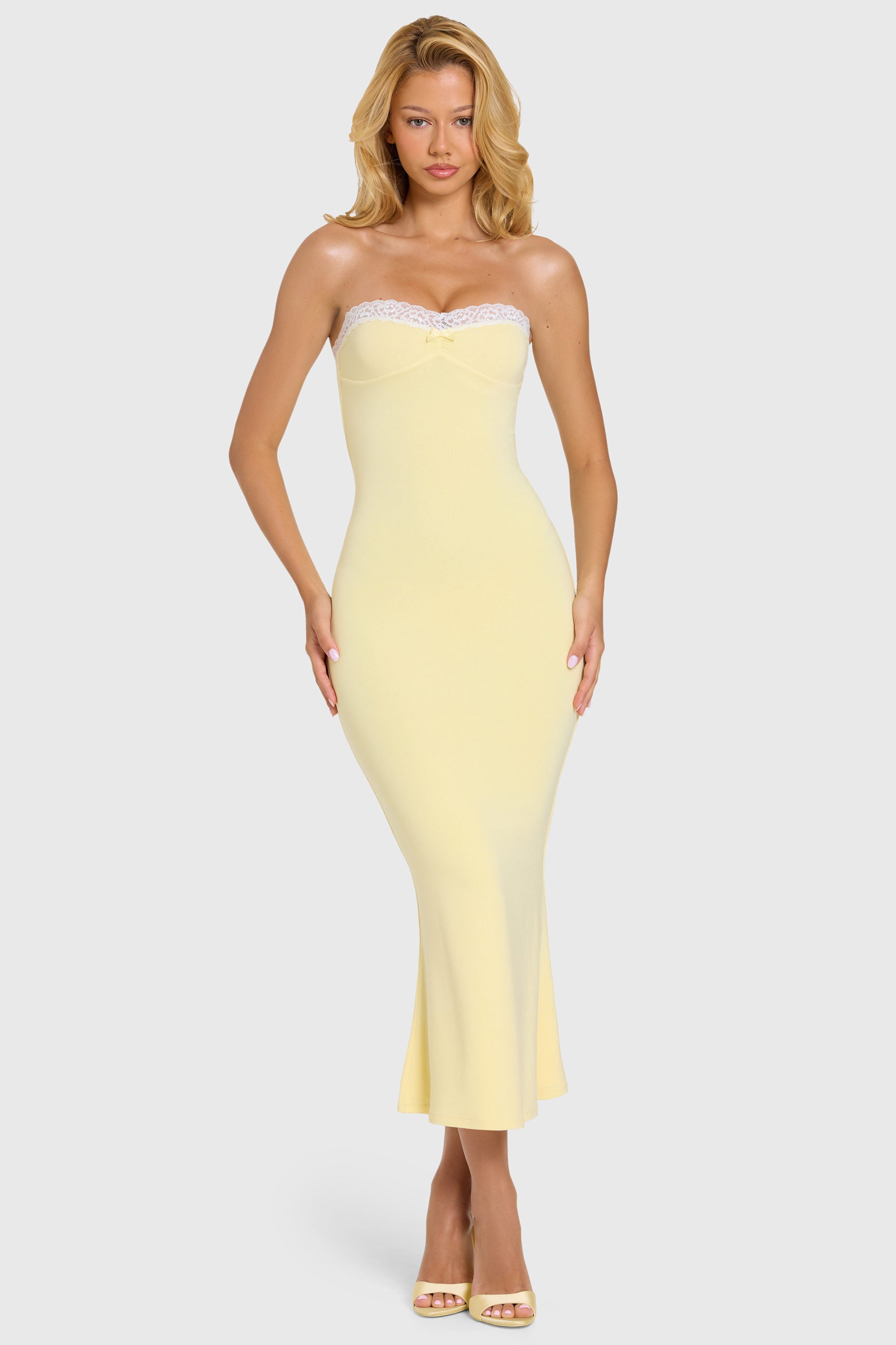 Modal Lace-Trim Midaxi Dress in Butter - 1