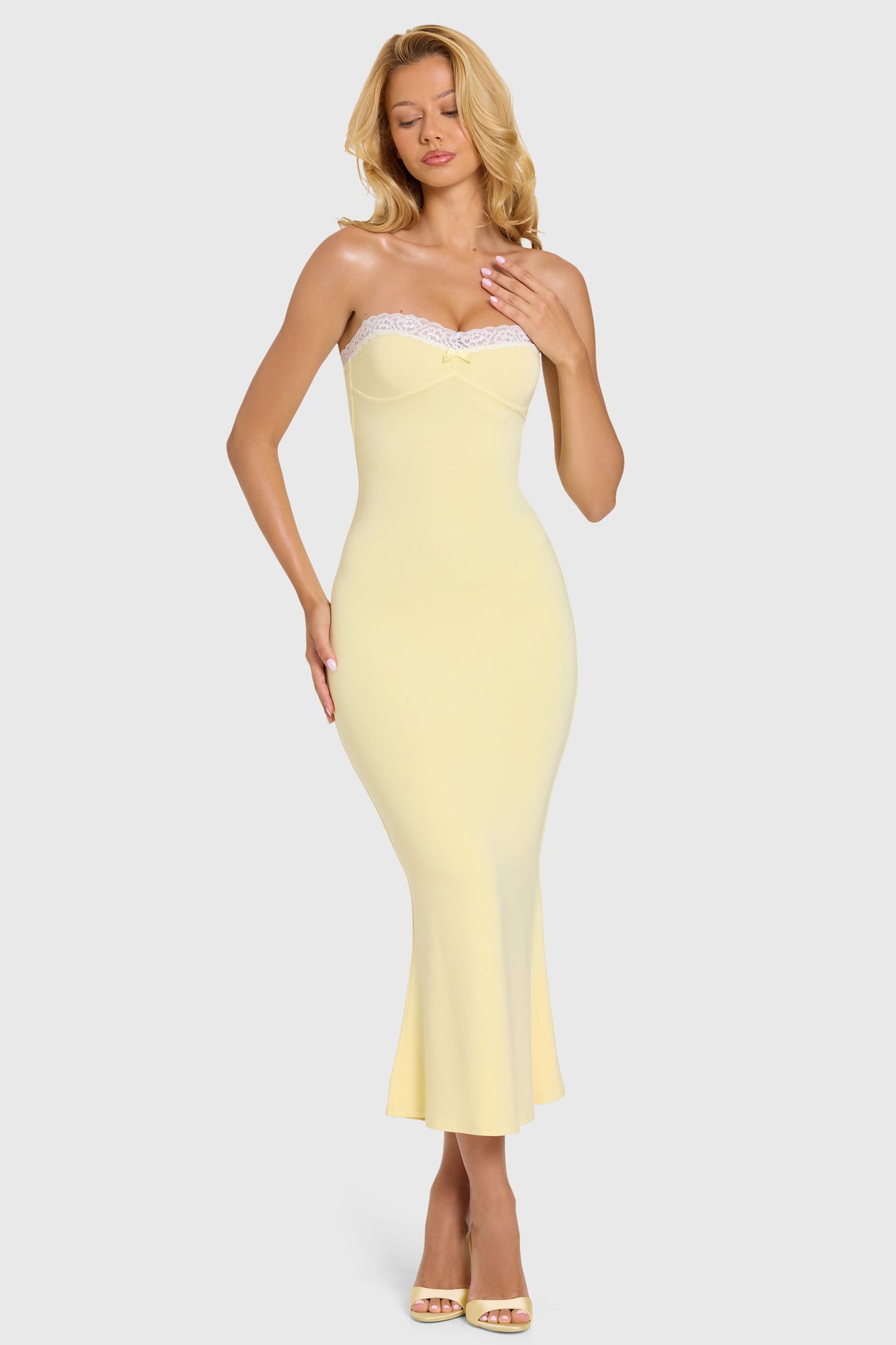 Modal Lace-Trim Midaxi Dress in Butter - 9