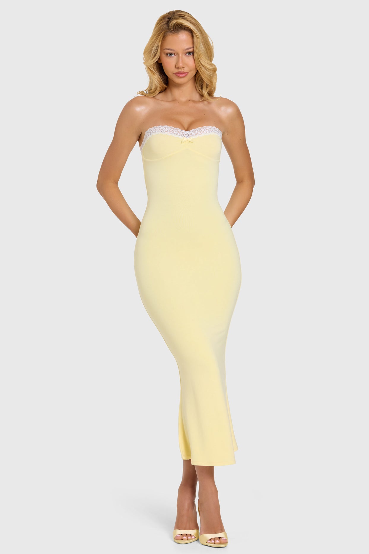 Modal Lace-Trim Midaxi Dress in Butter - 10