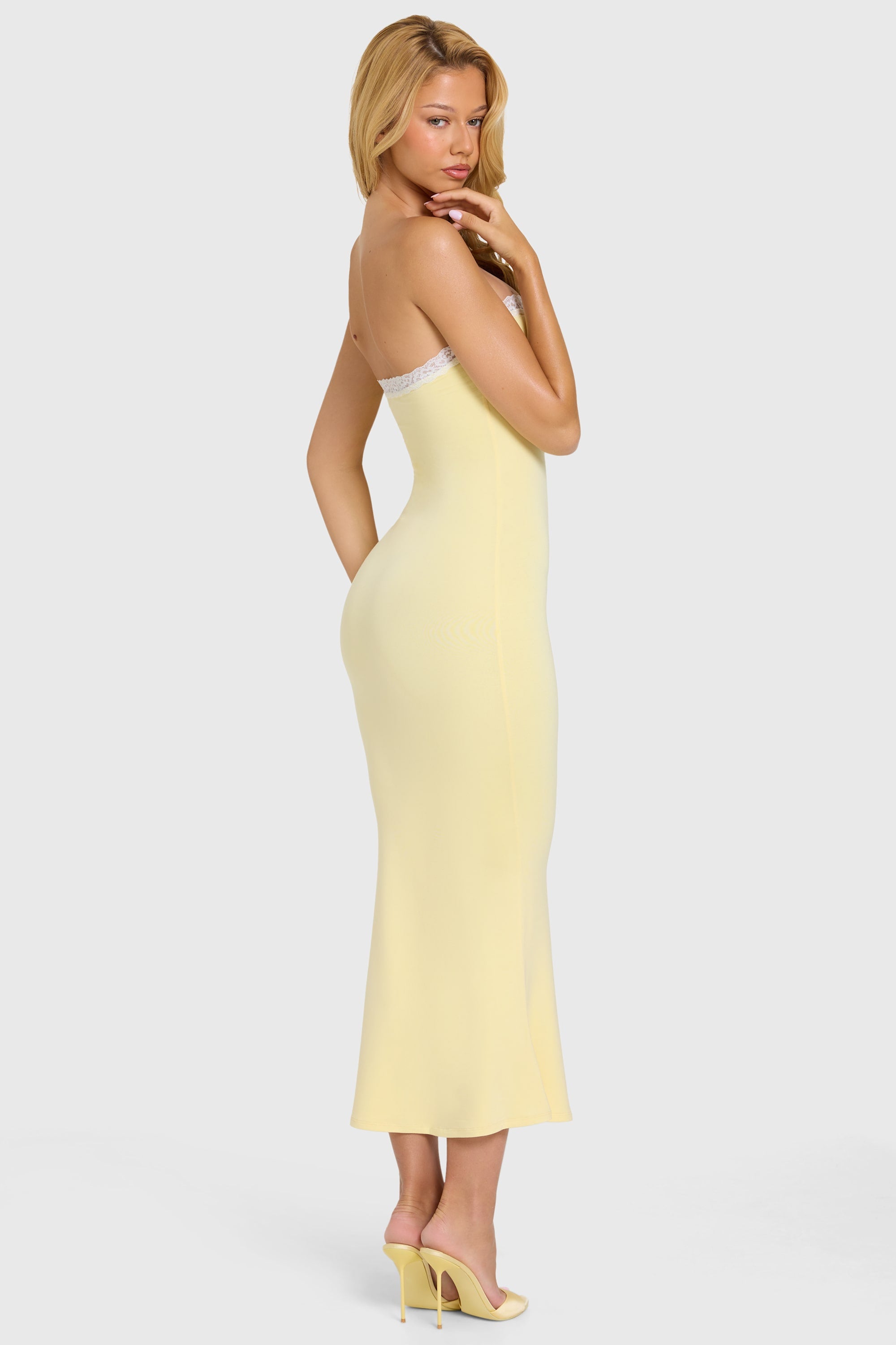Modal Lace-Trim Midaxi Dress in Butter - 2