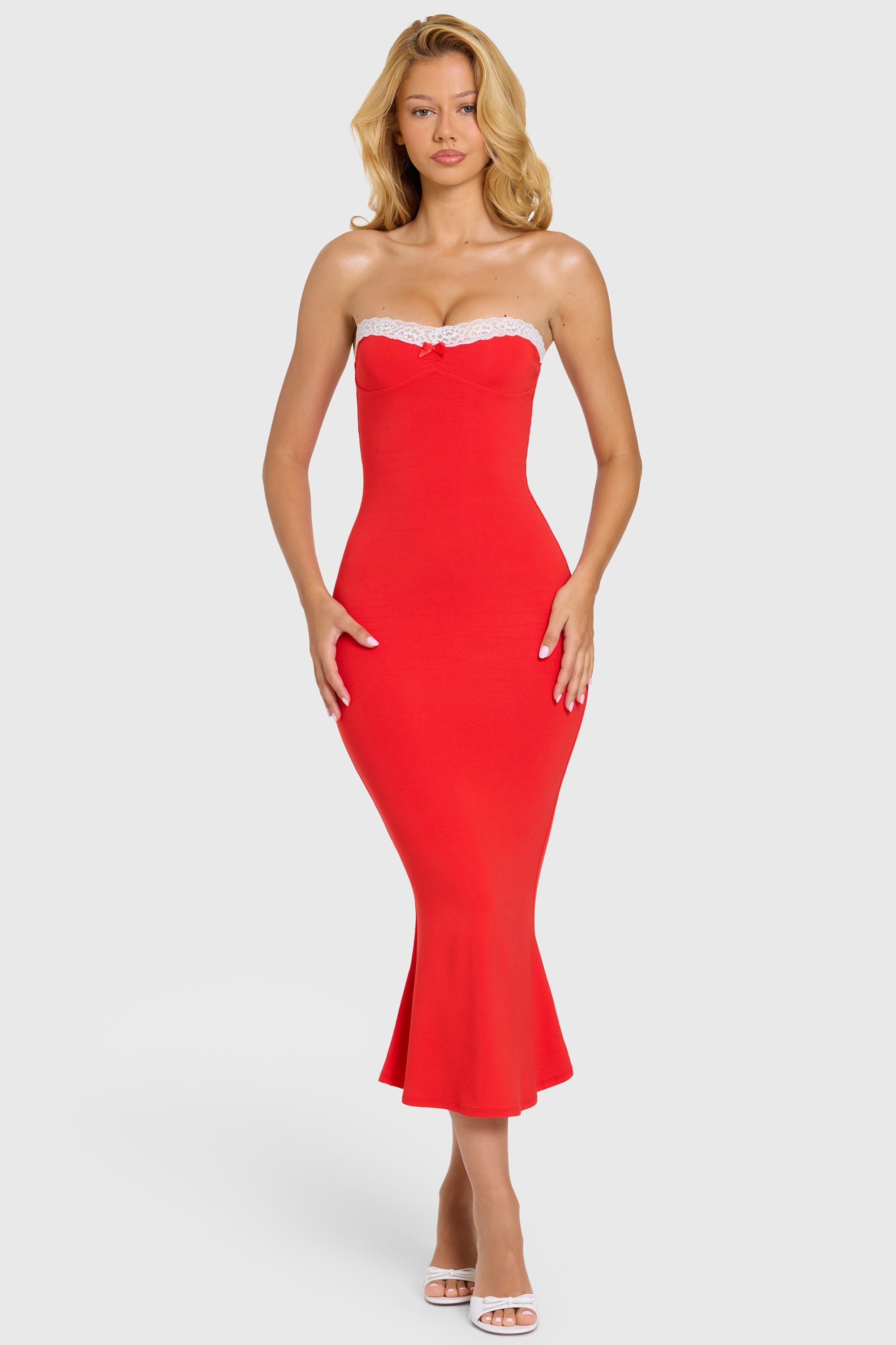 Modal Lace-Trim Midaxi Dress in Cherry - 1