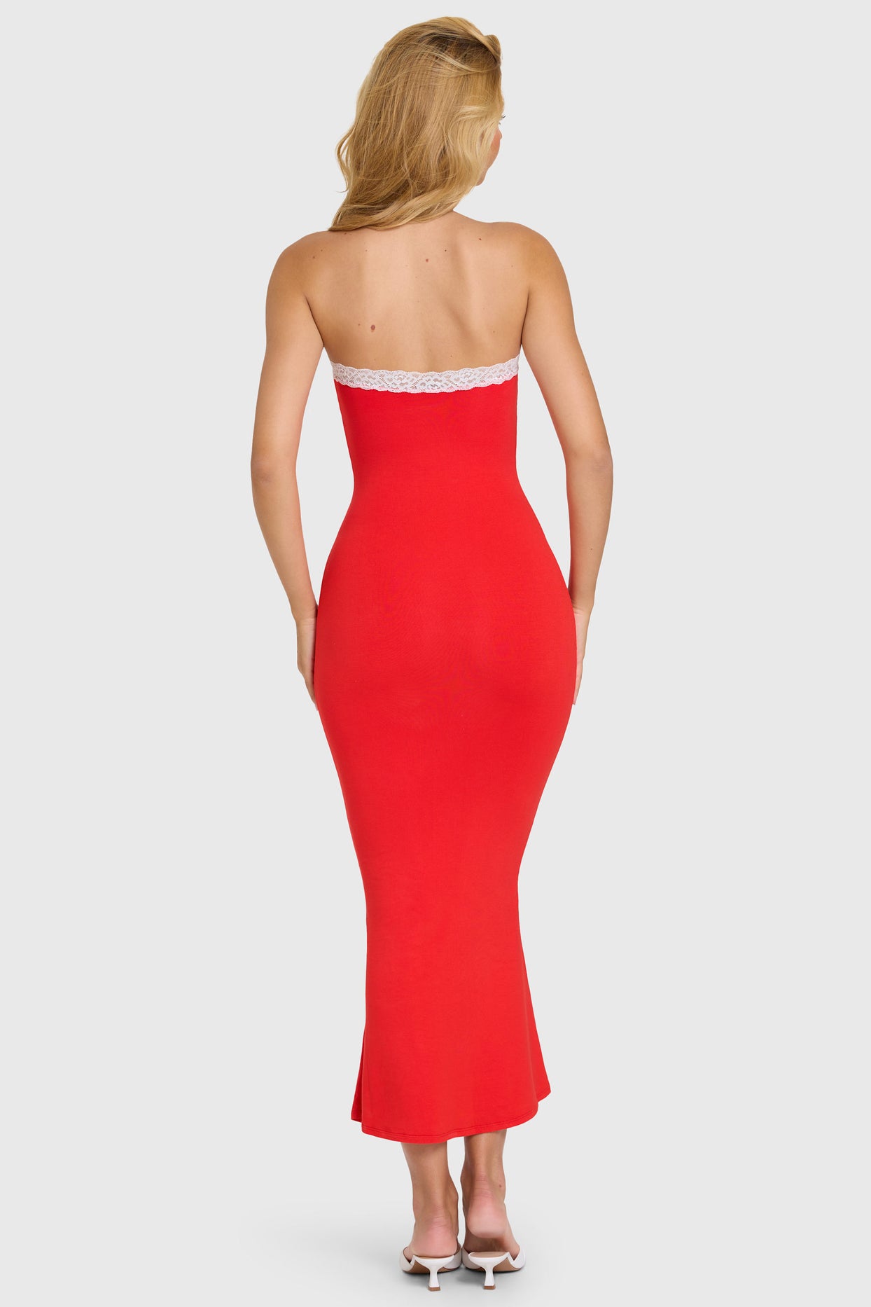 Modal Lace-Trim Midaxi Dress in Cherry - 8
