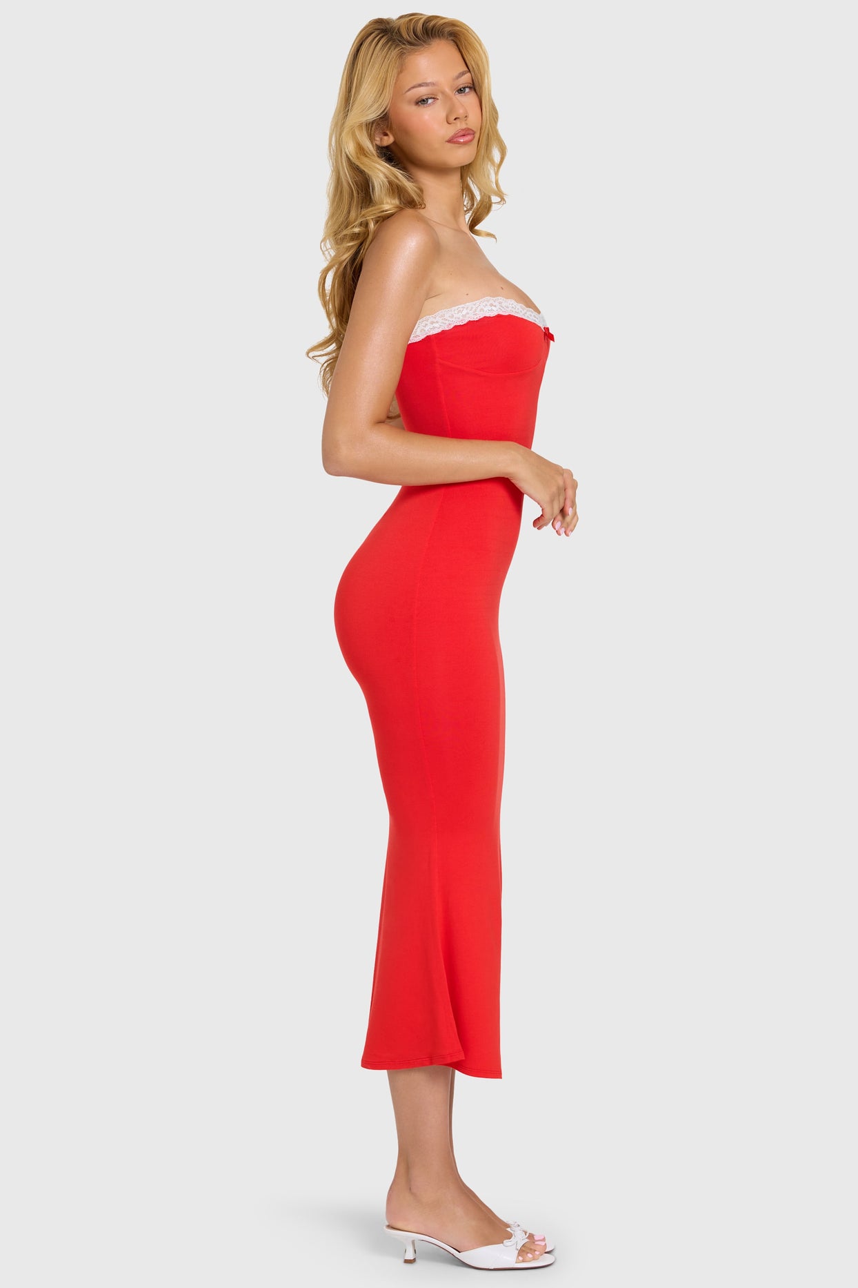 Modal Lace-Trim Midaxi Dress in Cherry - 5
