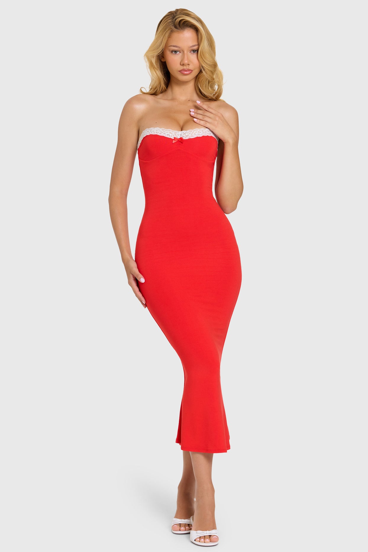 Modal Lace-Trim Midaxi Dress in Cherry - 7