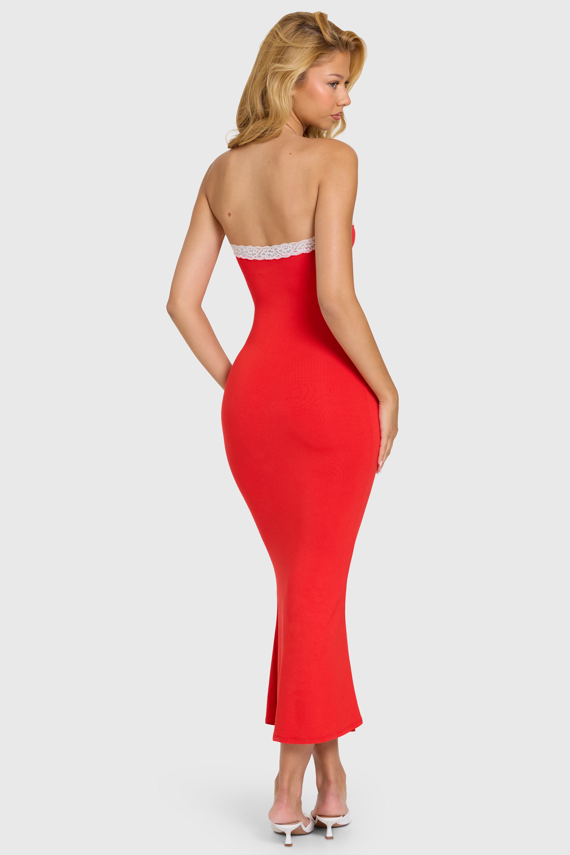 Modal Lace-Trim Midaxi Dress in Cherry - 2