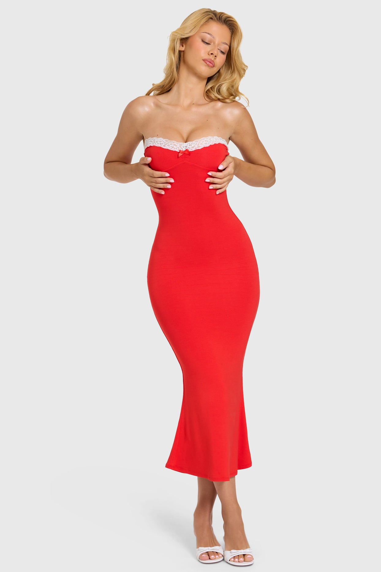 Modal Lace-Trim Midaxi Dress in Cherry - 9