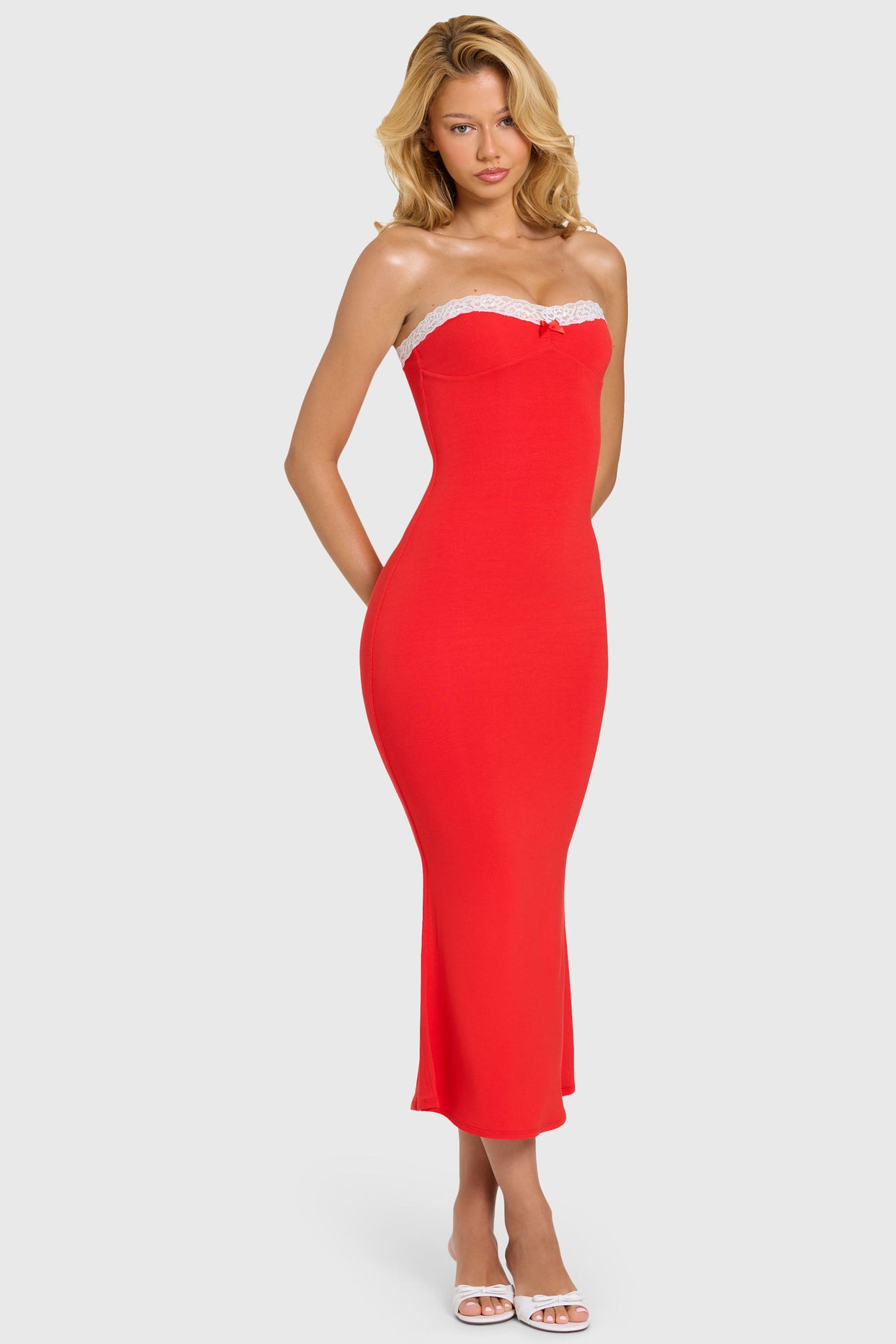 Modal Lace-Trim Midaxi Dress in Cherry - 10