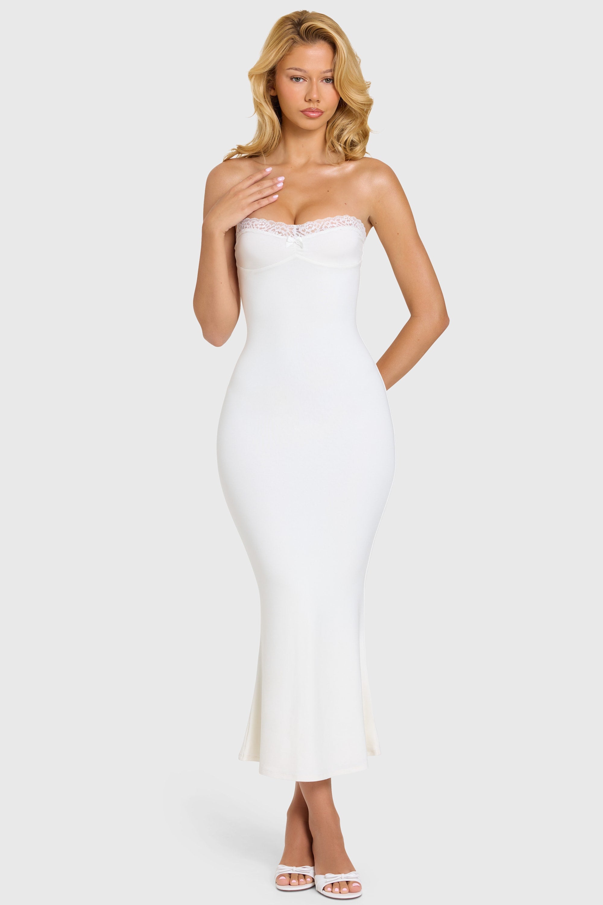 Modal Lace-Trim Midaxi Dress in Coconut - 1