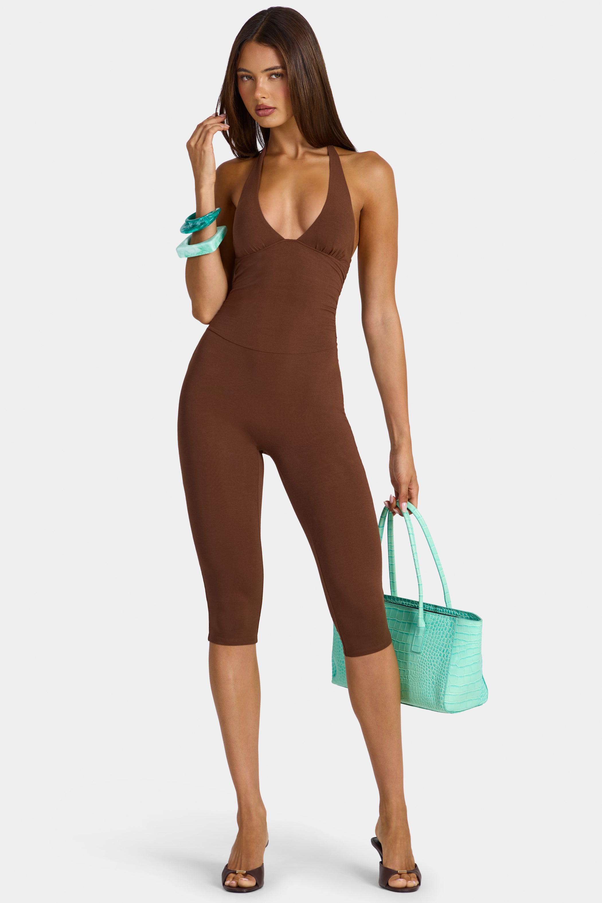 Modal Capri Jumpsuit in Cocoa Brown
