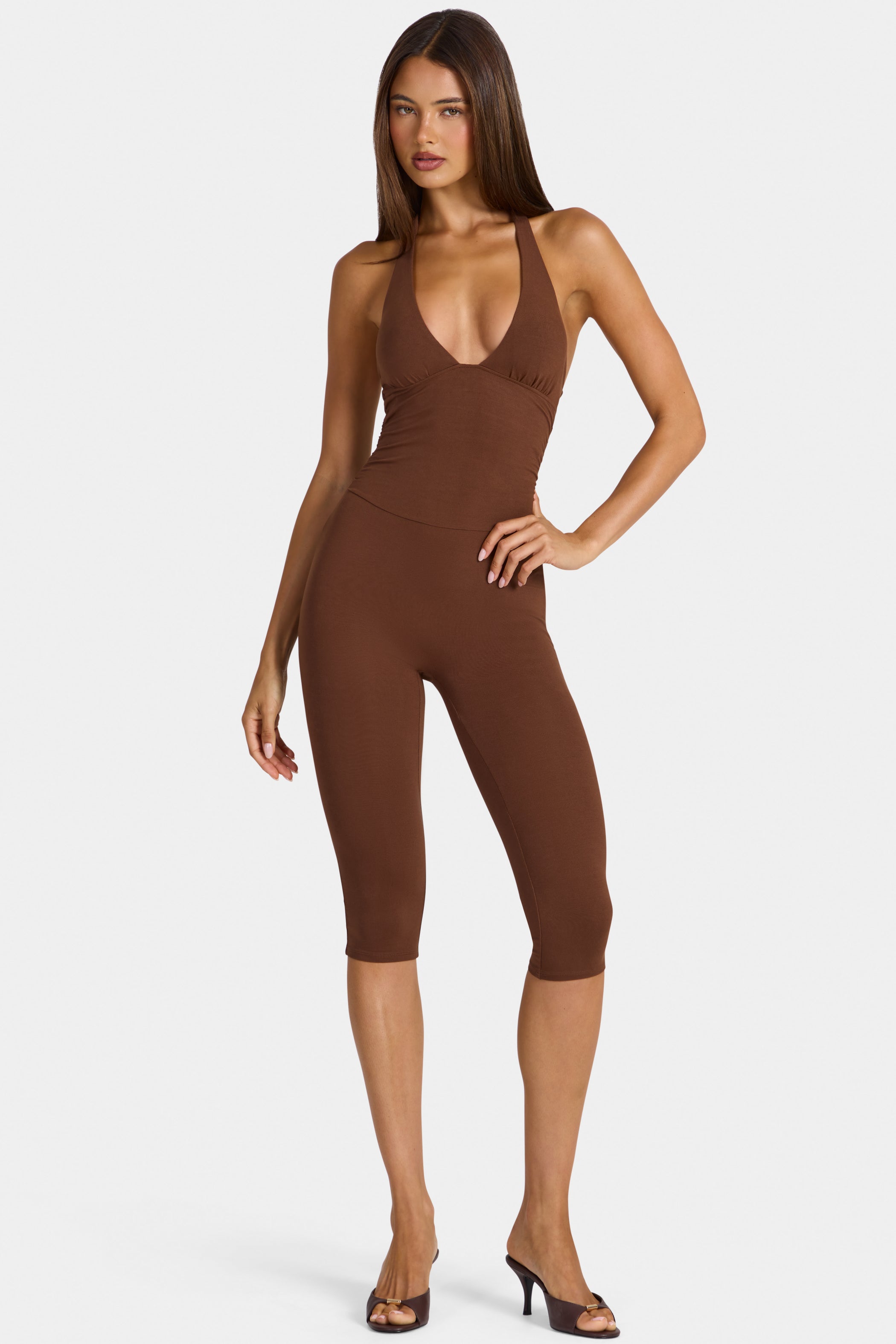 Modal Capri Jumpsuit in Cocoa Brown