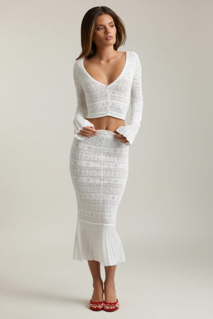 Ruffle-Trim Pointelle-Knit Midaxi Skirt in White