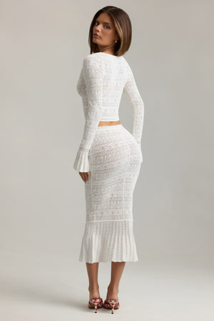 Ruffle-Trim Pointelle-Knit Midaxi Skirt in White