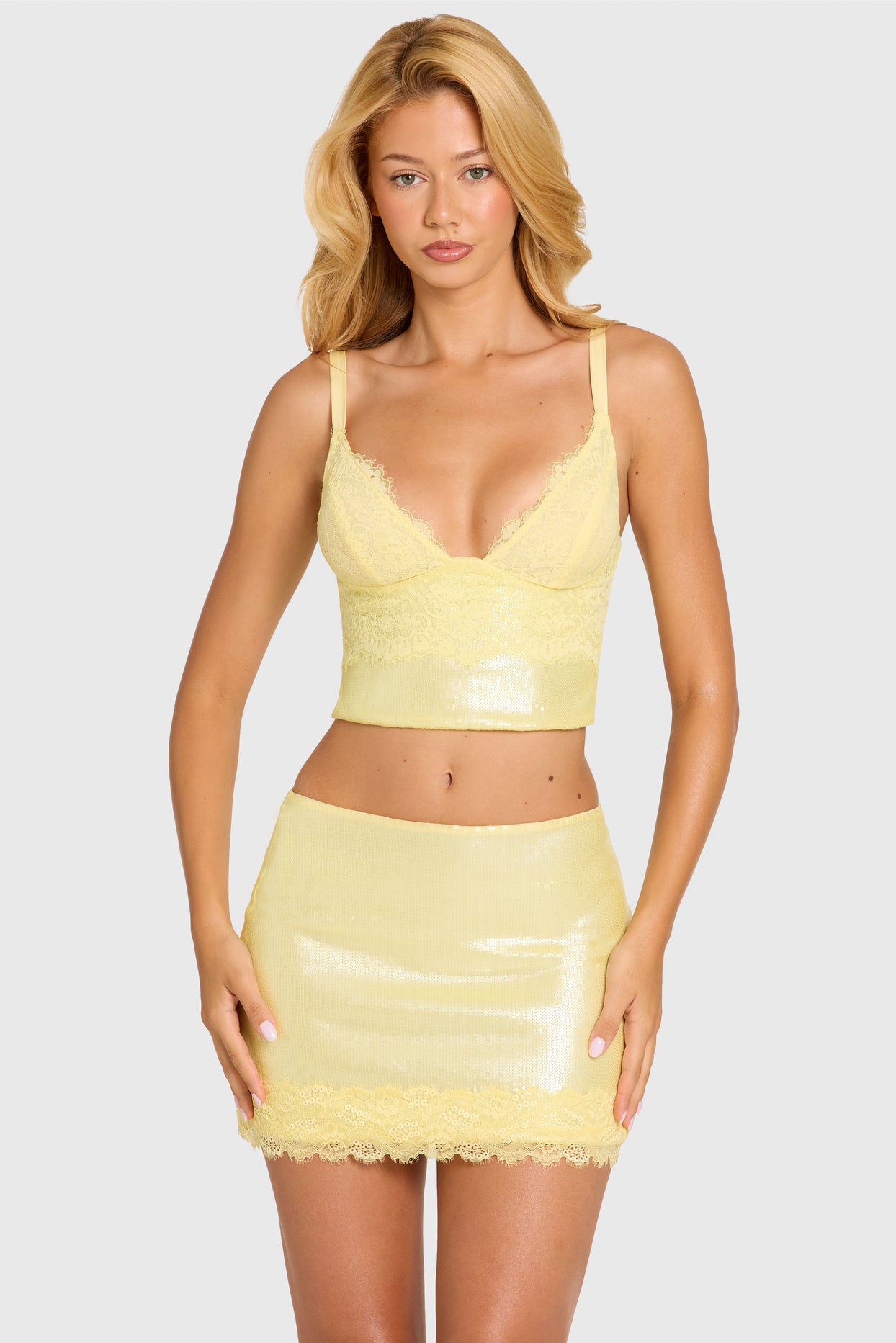 Sequin Lace Bralette Top  in Butter - 6