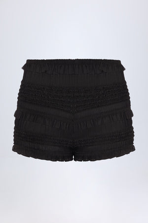 Ruffled Mid-Rise Shorts in Black