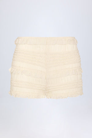 Ruffled Mid-Rise Shorts in Ivory