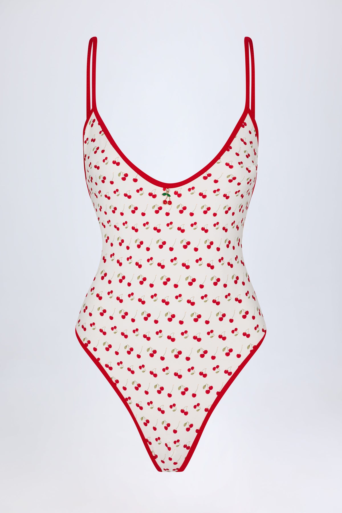 ⁣⁢Badeanzug mit Charm-Detail und Kreuzträgern im Cherry-Print⁤⁣