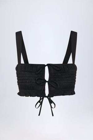 Ottilie Ruffled Tie-Front Crop Top in Black | Oh Polly