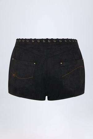 Lace-Up Mid-Rise Shorts in Black