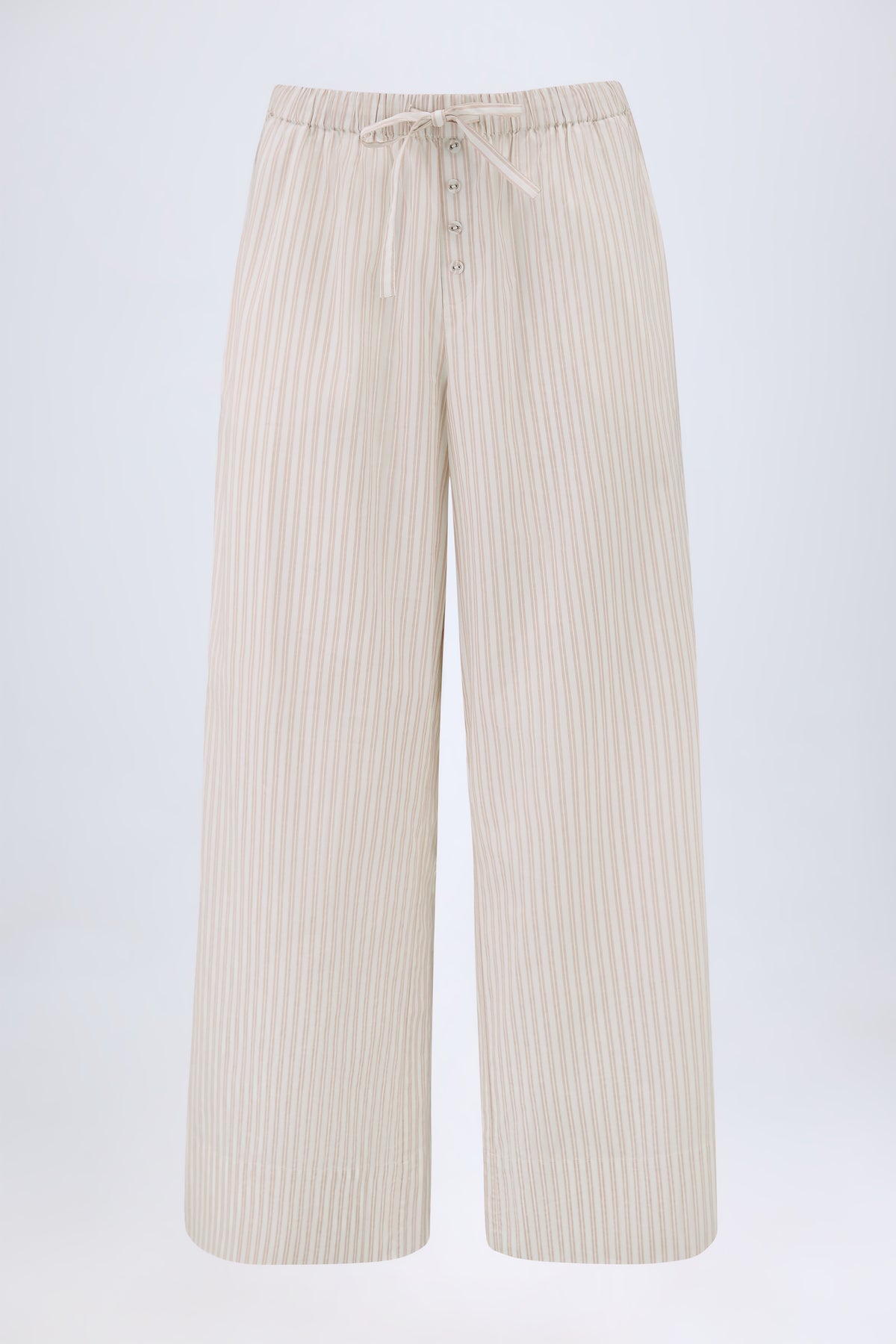 Wide-Leg Cotton-Poplin Trousers in Taupe Stripe