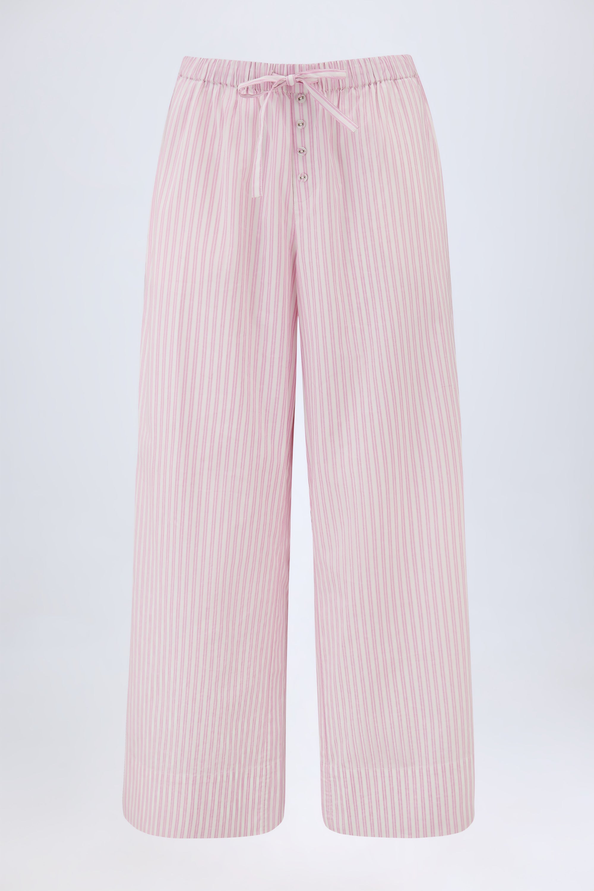 Wide-Leg Cotton-Poplin Trousers in Pink Stripe - 2
