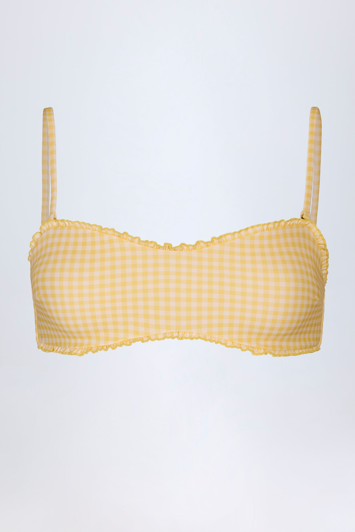 Ruffled Bandeau Bikini Top in Yellow Gingham - 4