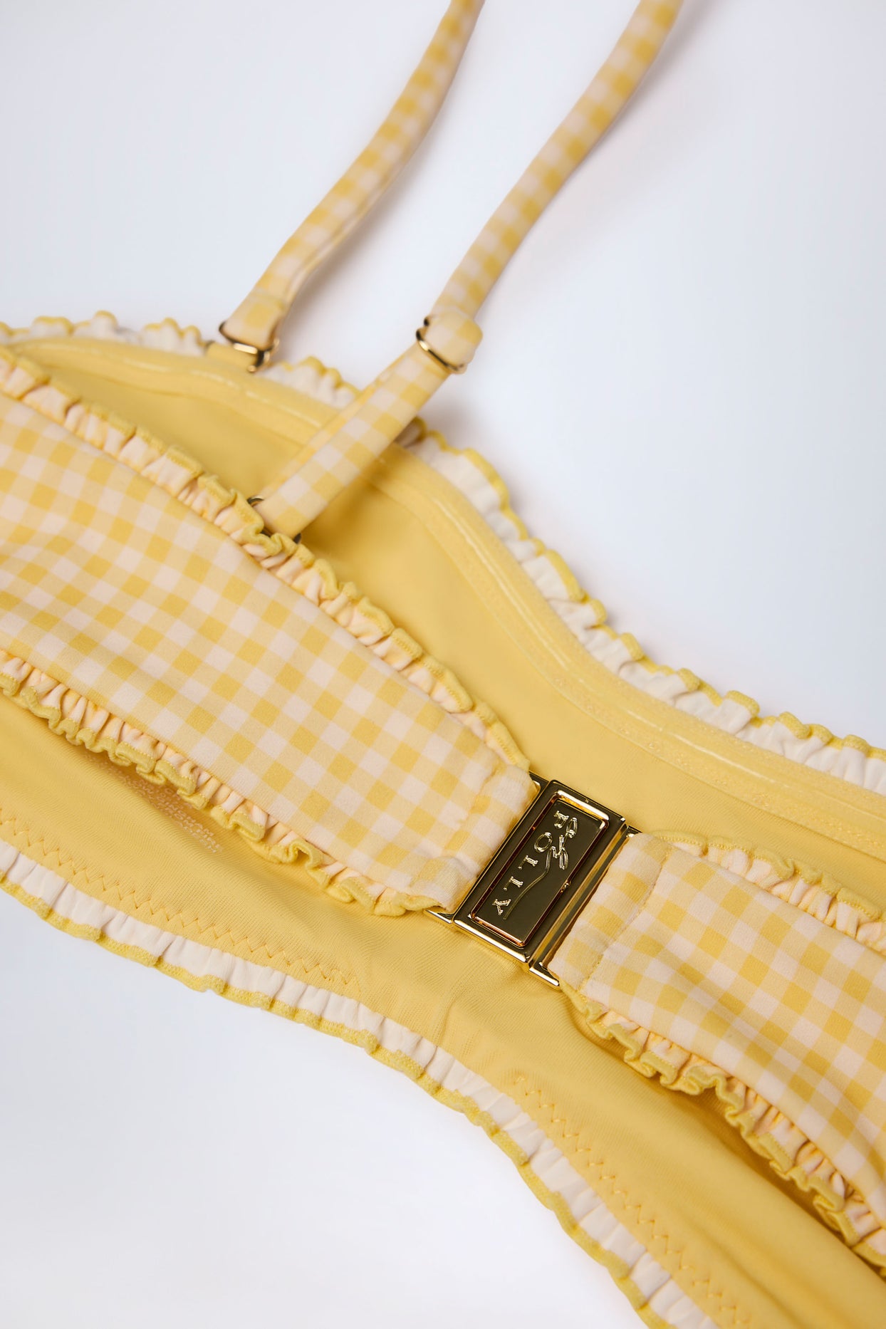 Ruffled Bandeau Bikini Top in Yellow Gingham - 6