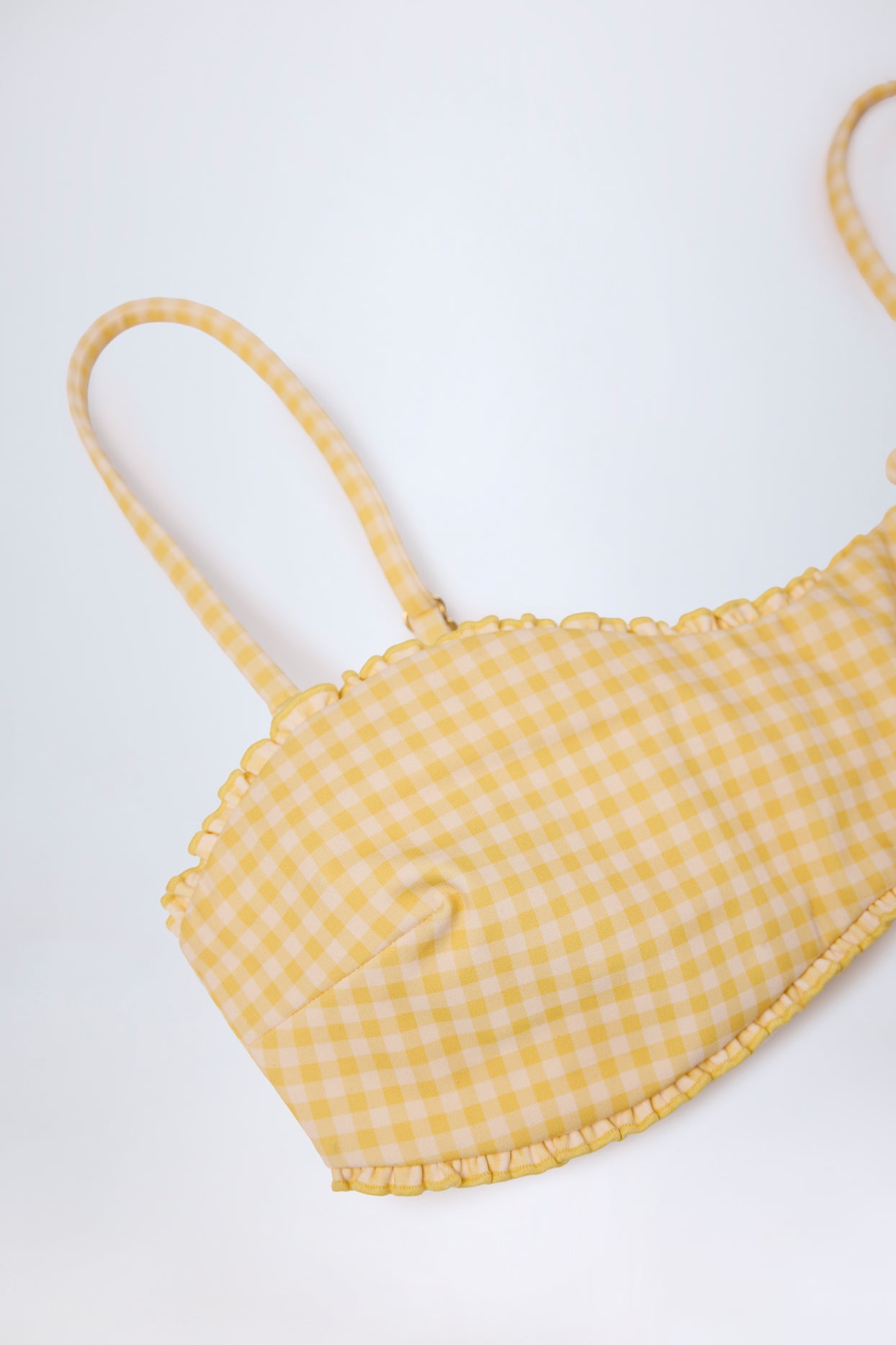 Ruffled Bandeau Bikini Top in Yellow Gingham - 7