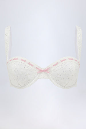 Broderie Anglaise Underwired Balconette Bikini Top in White
