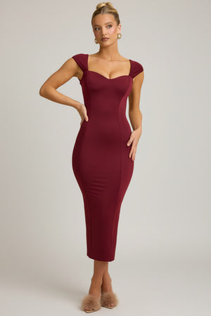 Slinky Jersey Bow-Detail Midaxi Dress in Wine Red