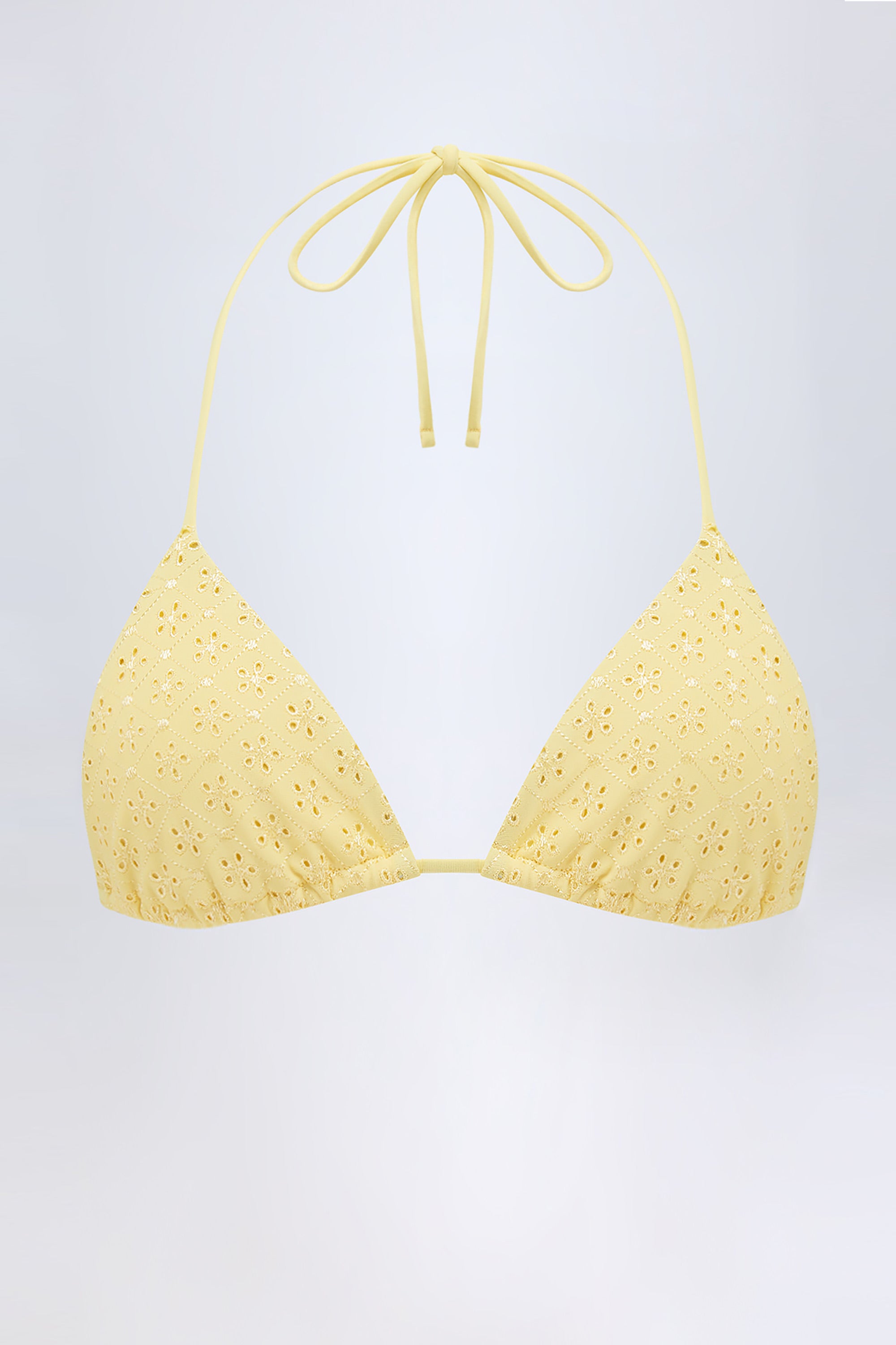 Broderie Anglaise Triangle Bikini Top in Lemon Yellow - 2