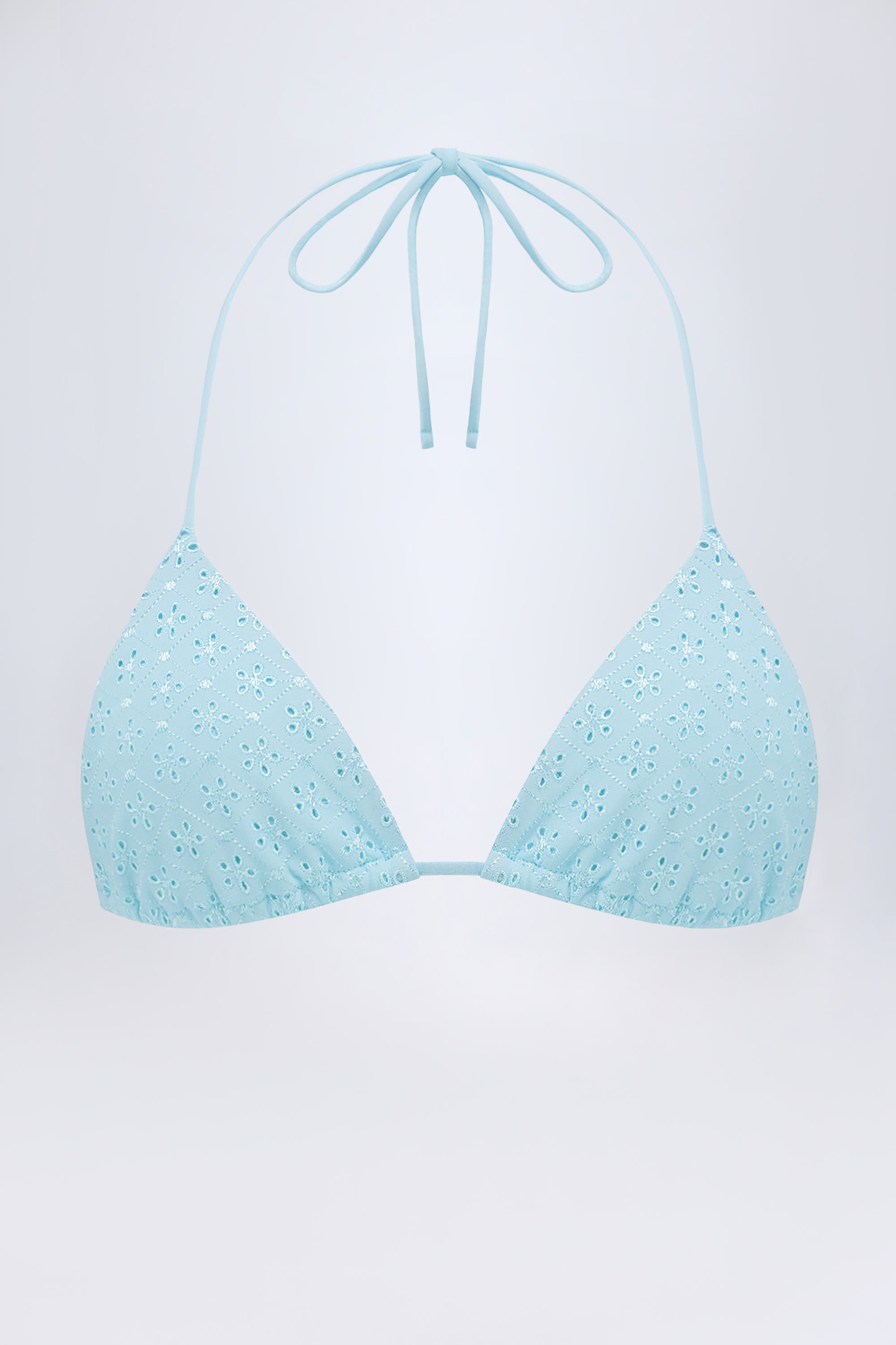 Broderie Anglaise Triangle Bikini Top in Powder Blue - 2