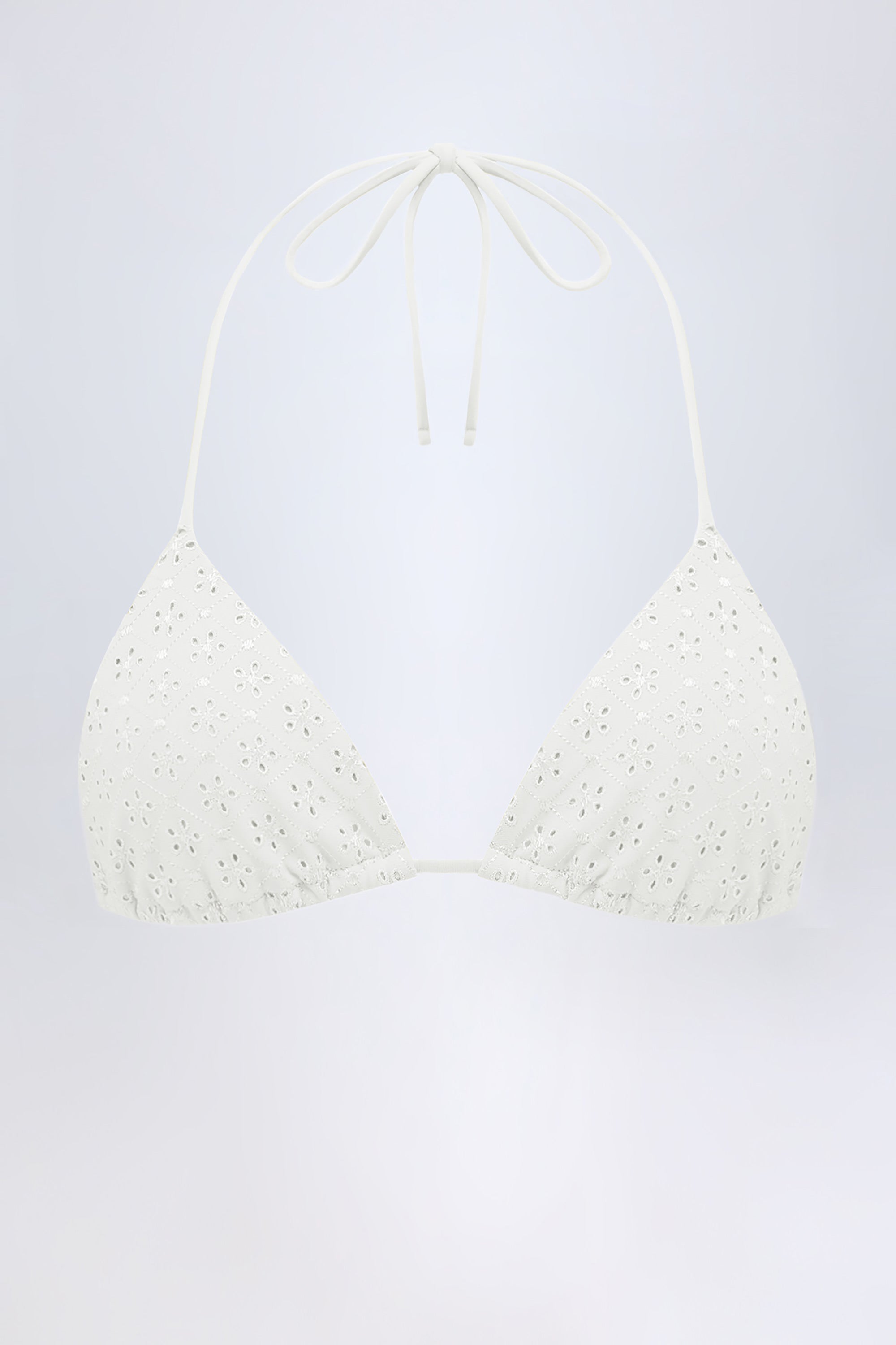 Broderie Anglaise Triangle Bikini Top in White - 2