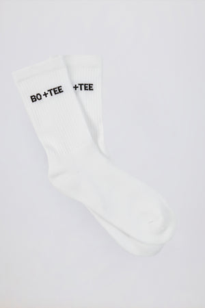 Ribbed Half-Crew Socks in White