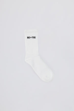 Ribbed Half-Crew Socks in White