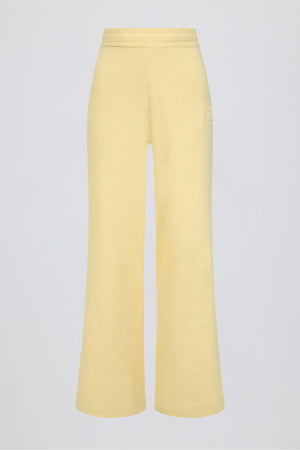 Ribbed Knit Wide-Leg Joggers in Lemon
