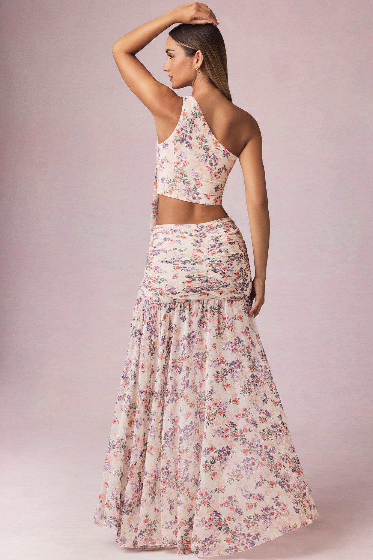 Asymmetric Ruched Maxi Skirt in Primrose Floral Print - 4